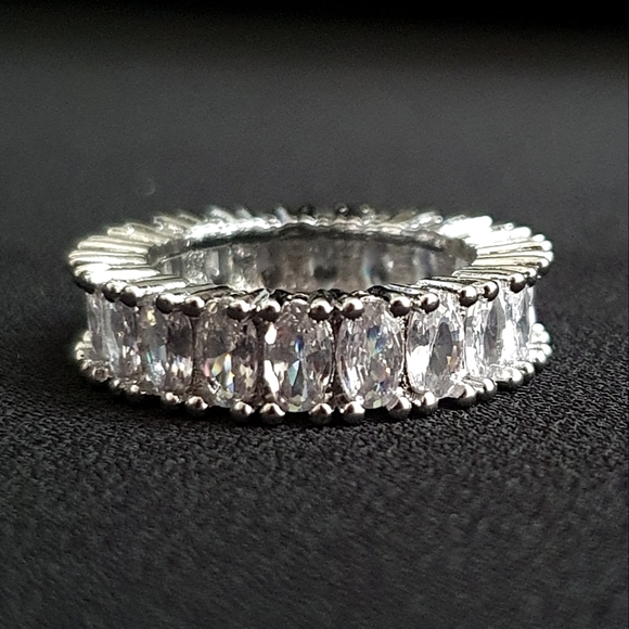 Charm Silver Baguette Oval Diamond Ring - Picture 2 of 6